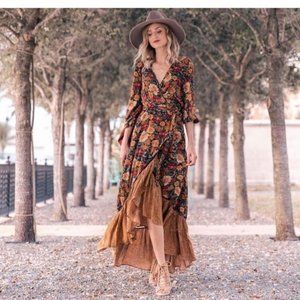 Rare Farm Rio Anthropologie Autumn Fall Madrid Wrap Dress in size Small